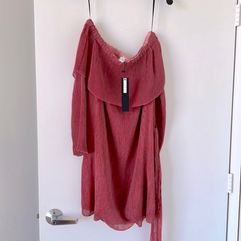 Vici off the shoulder pink tie front dress.